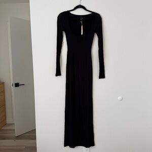 SKIMS Black Ribbed Long Sleeve Maxi Dress NWT Size S